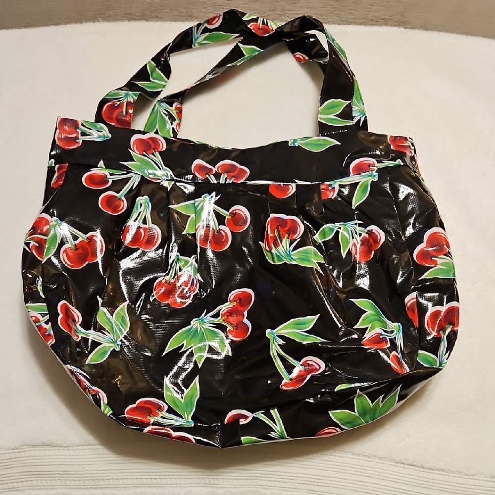 Cherry Print Black Tote Bag